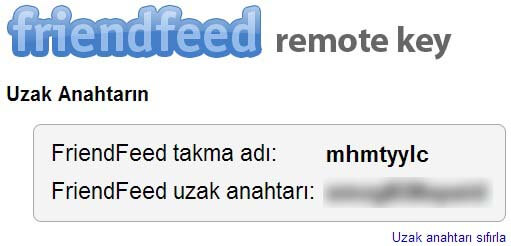 FriendFeed uzak anahtarı